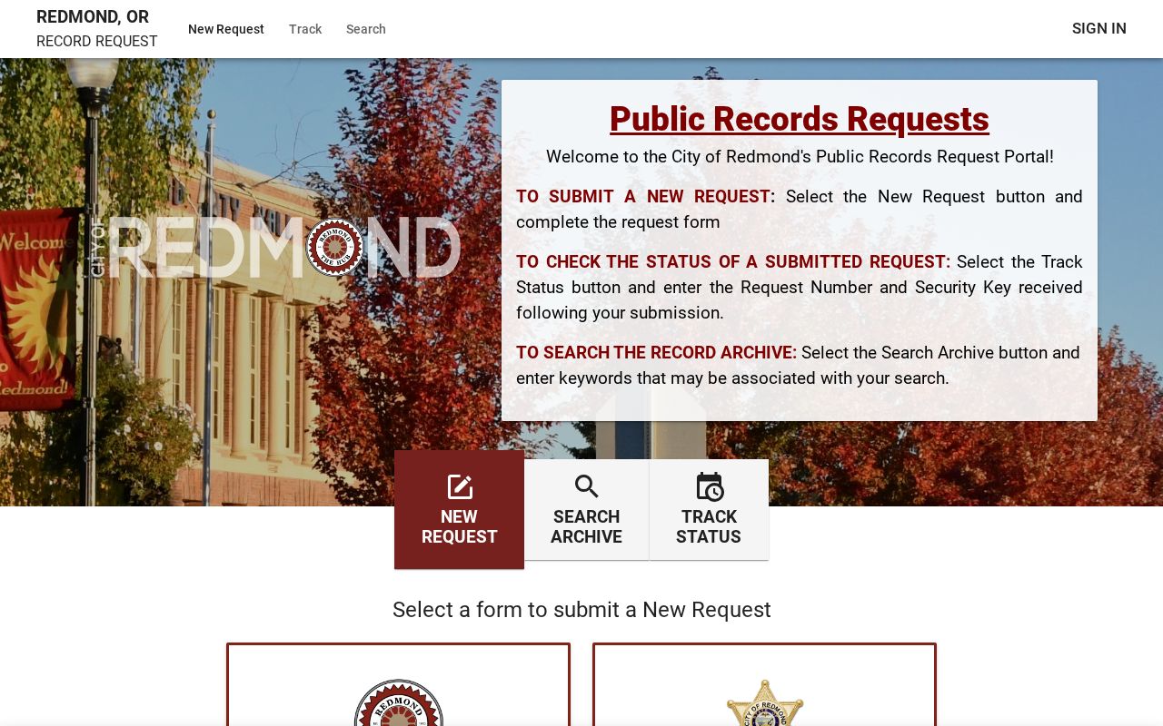 City of Redmond JustFOIA public records request portal