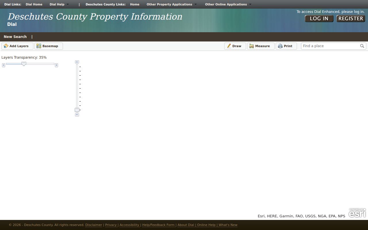 Deschutes County DIAL Interactive Map entry screen for parcel context