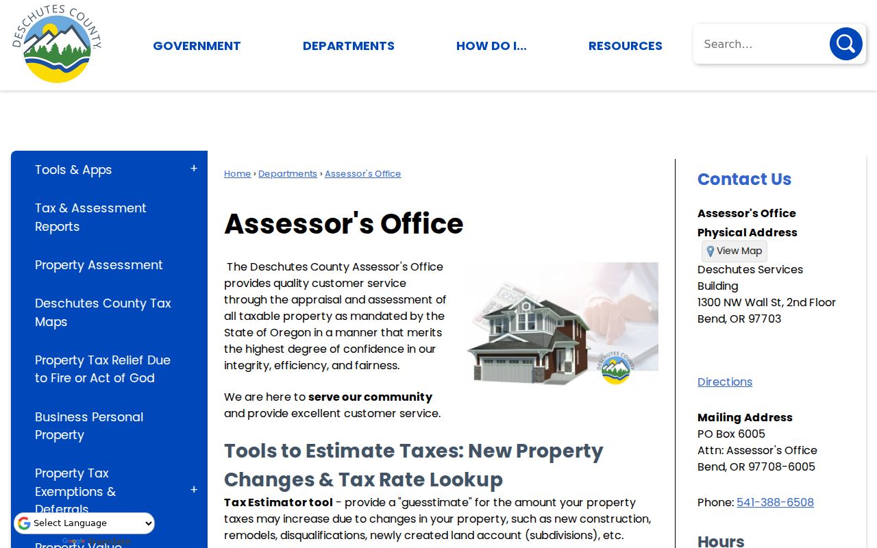 Redmond street directory Deschutes County Assessor information screen