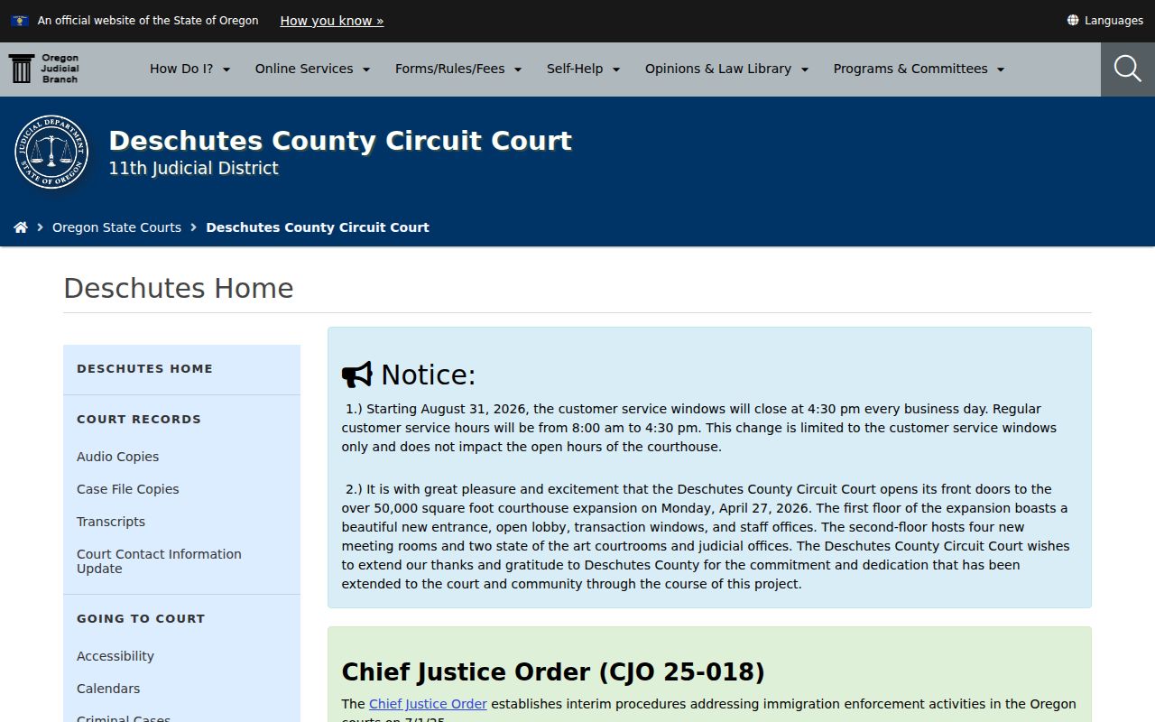 Deschutes County Circuit Court official access page