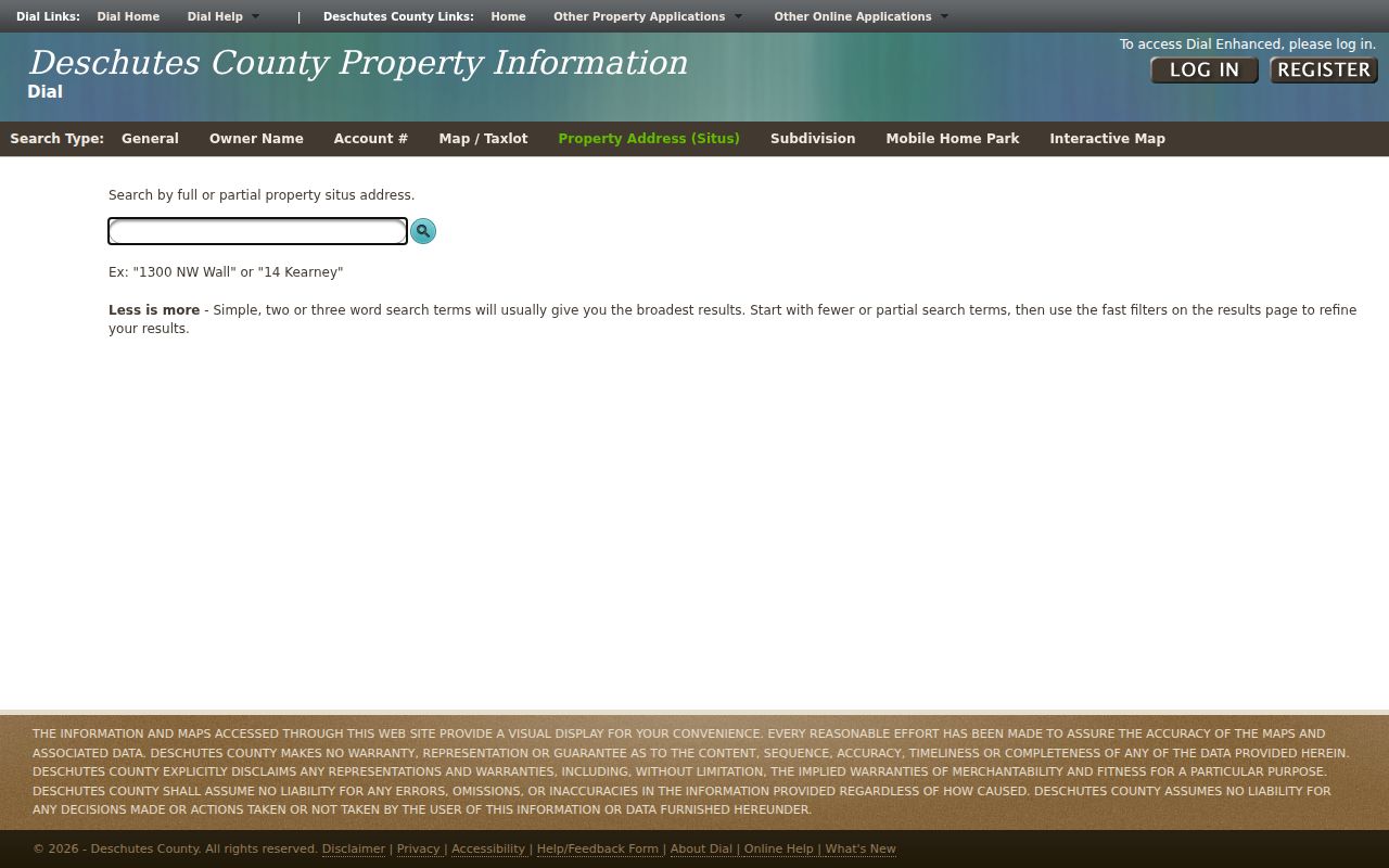 Redmond street directory DIAL situs-address search screen