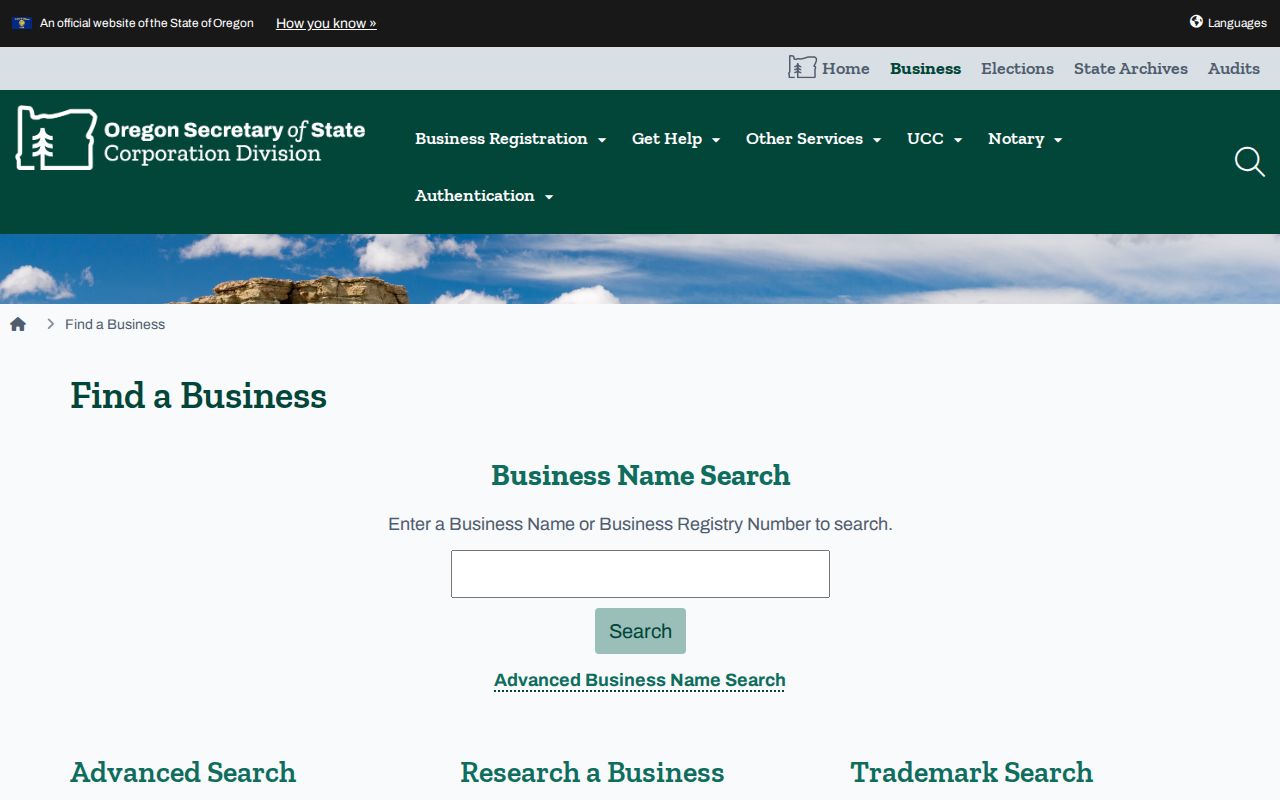 Oregon Secretary of State business registry name and number search