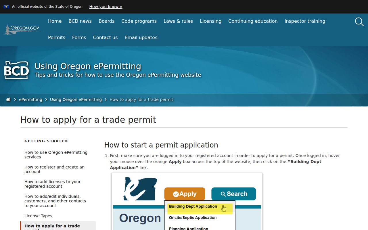 Redmond street directory Oregon ePermitting address-search instructions